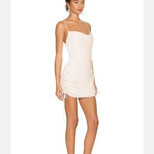 Astr Claire Ruched Satin Mini Dress - Cream Large